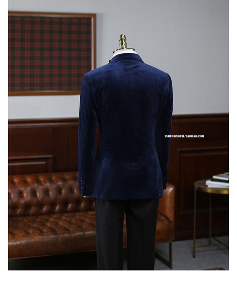Deep Blue Velvet Blazer – Inspired by Classic Men’s Velvet Suits Plus Size